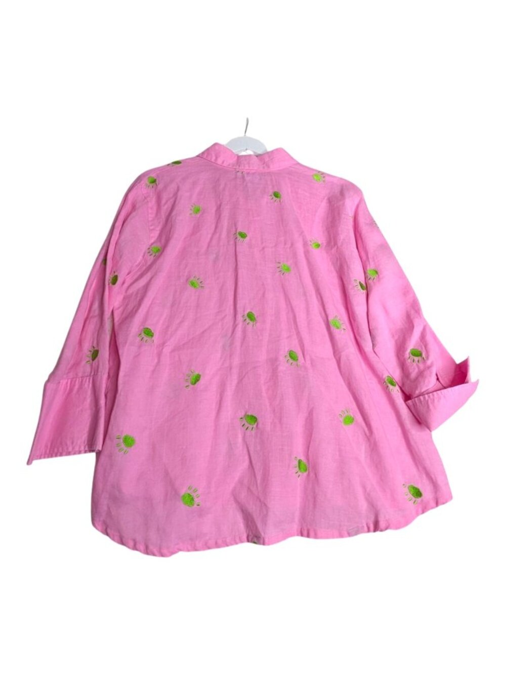 Casey Coleman Womens Pink Linen Paw Print Embroidered Button-Down Shirt Size L - Picture 3 of 11